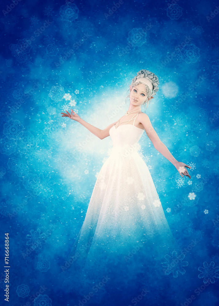 3D Rendered Winter elf girl with snowflakes 3D Rendered Winter elf girl with snowflakes