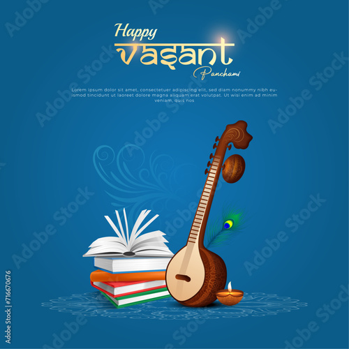 Happy Vasant Panchami social media template with Vasant Panchami Background. vector illustration. photo