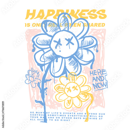 Graffiti flowers is hand drawn look, graffiti text print mixed hand sketch look, Graffiti T-shirt, top, sweatshirt, for female, girls, women's design