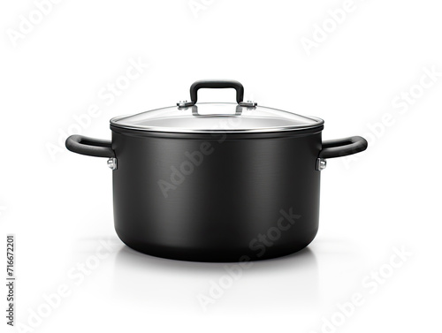 Modern cooking perfection: Sleek, isolated on white background matte black stainless steel saucepan, elevating your kitchen with style and functionality