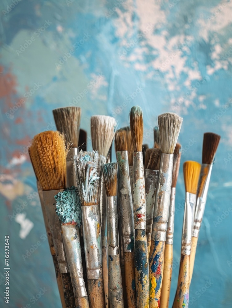 Fototapeta premium A collection of paint brushes against a vibrant artistic background