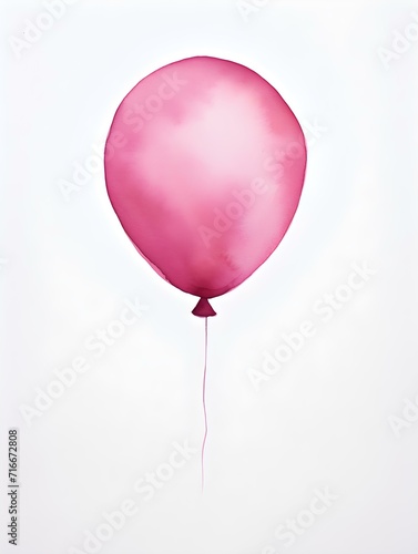 Magenta Balloon on a white Background. Watercolor Template for a Birthday or Greeting Card