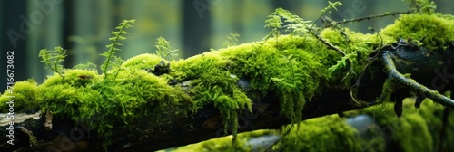 green moss growing on a tree in the forest