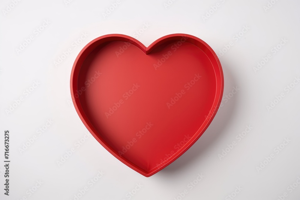 Empty red heart gift box mockup for holiday, christmas, thanks giving day, birthday top view with copy space, for Valentine's day and love concept