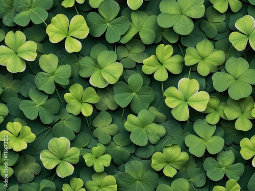 a large group of green clovers, with some in the foreground and others in the background. The clovers are arranged in a way that creates a sense of depth and dimensionality.