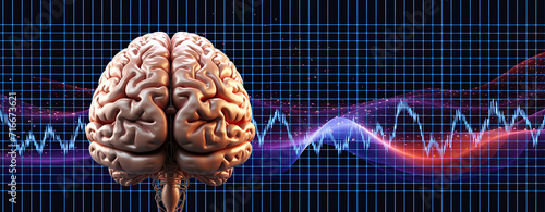  Exploring Brainwave Activity: Navigating the Vast Depths of Human Thought and Mind Function, A digital illustration of  activity produced by human brain