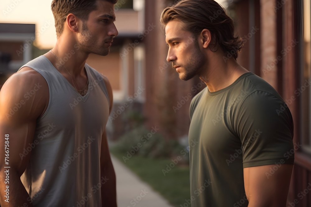 Two Men Standing Together in Close Proximity. Generative AI. Two Men Standing Together in Close Proximity. Generative AI.