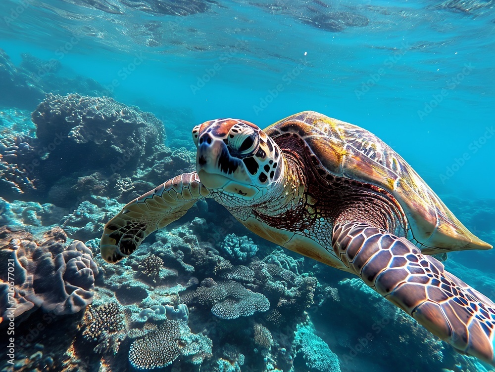 Fototapeta premium Sea turtle on reef.