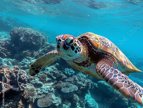 Sea turtle on reef.
