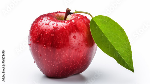 Red apple with green Leaf