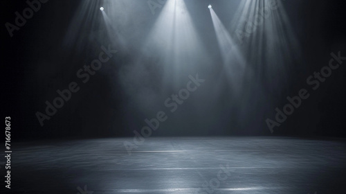 the scene of a flamboyant show. performing arts and performance scene. concert, theatre, stand up, dance show, art performance area. illuminated, colorful, large, contemporary. stage lights background photo