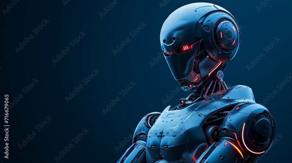 Robot arm crossed, Humanoid robot standing on blue futuristic background. Generated AI. Robot arm crossed, Humanoid robot standing on blue futuristic background. Generated AI.