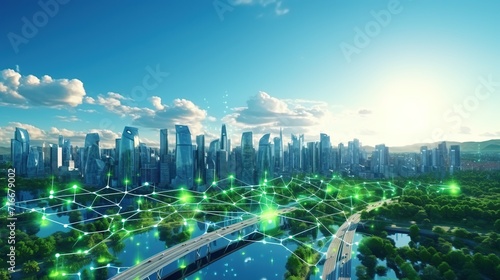 Smart Green City Concept. Network Connection  Sustainable  Modern  Network Connection  Futuristic 