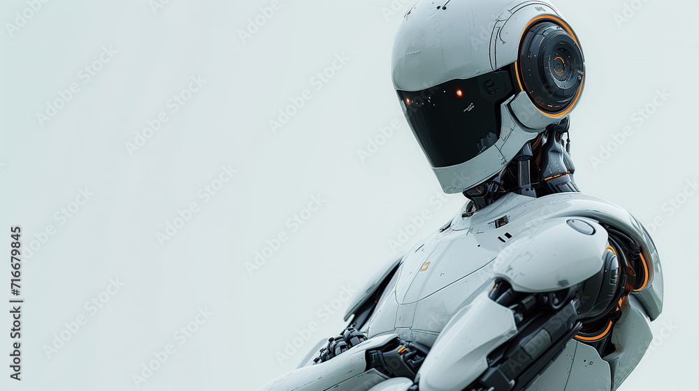 Robot arm crossed, Humanoid robot standing on white background. Generated AI. Robot arm crossed, Humanoid robot standing on white background. Generated AI.