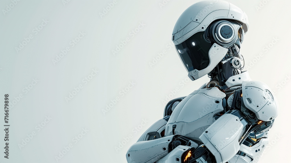 Robot arm crossed, Humanoid robot standing on white background. Generated AI. Robot arm crossed, Humanoid robot standing on white background. Generated AI.