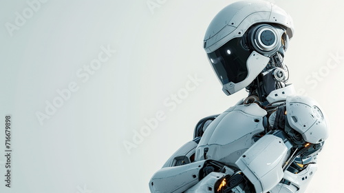 Robot arm crossed, Humanoid robot standing on white  background. Generated AI. © jirayut