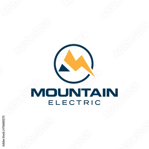 Initial Letter M Mountain with Lightning Shape Thunderbolt Logo Design for Alaska Electric Company