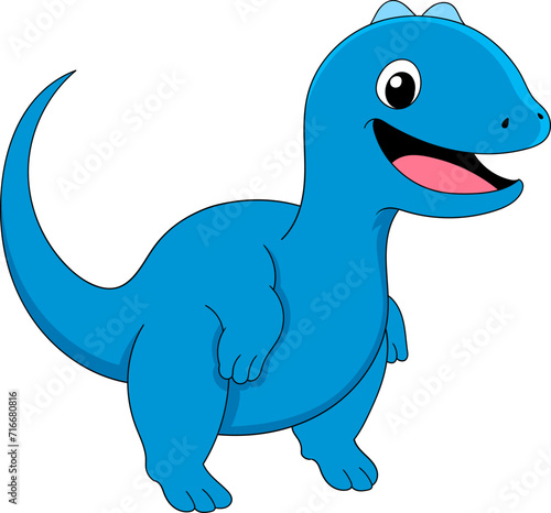 illustration of an ancient animal, a blue dinosaur laughing happily