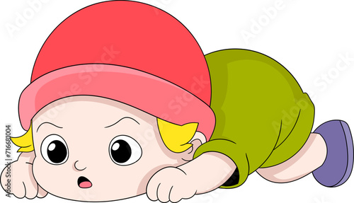 illustration of kids activity image, baby girl is lying down practicing crawling