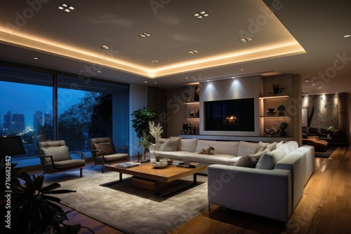 Elegant Living Room with Night City View