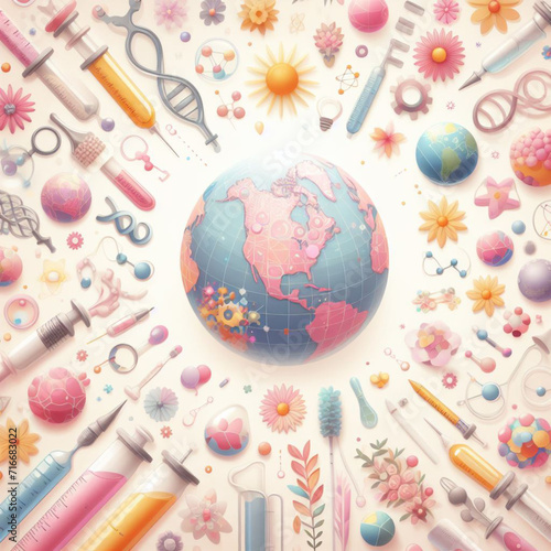 background modern art with soft colors and illustrations for International Day of Women and Girls in Science