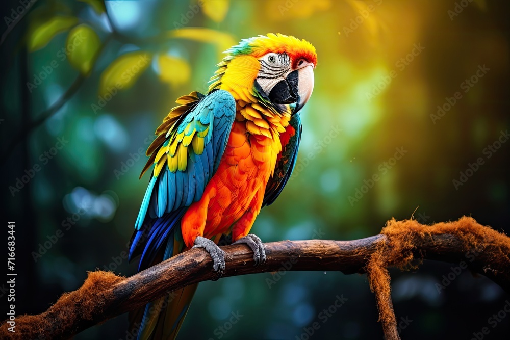 beautiful colorful parrot sit on branch
