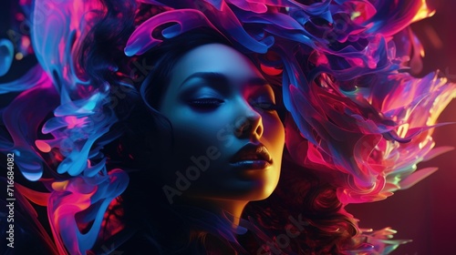 Surreal Woman with Colorful Smoke Swirls