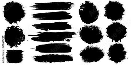 Big bundle of different ink brush strokes: round brush, rectangle brush, square brush. Dirty watercolor texture, box, frame, grunge background, splash. Grungy painted lines brushes collection.