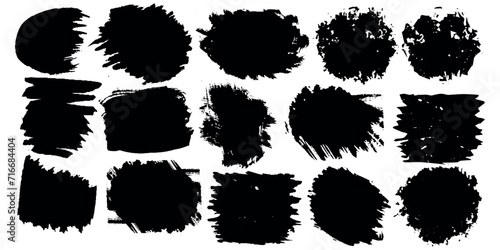Grunge badge brush black paint ink stroke illustration. Set of Vector black paint, ink brush strokes, brushes, lines, grungy texture. Artistic design elements circles, waves, rectangle paintbrush set
