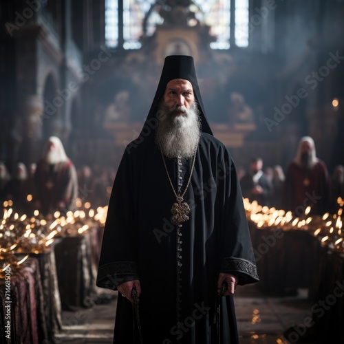 Orthodox Priest in Candlelit Church