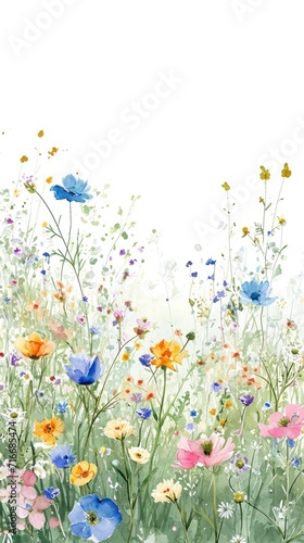 Pastel Watercolor Wildflower Field. Soft pastel wildflowers in a watercolor field illustration. © Oksana Smyshliaeva