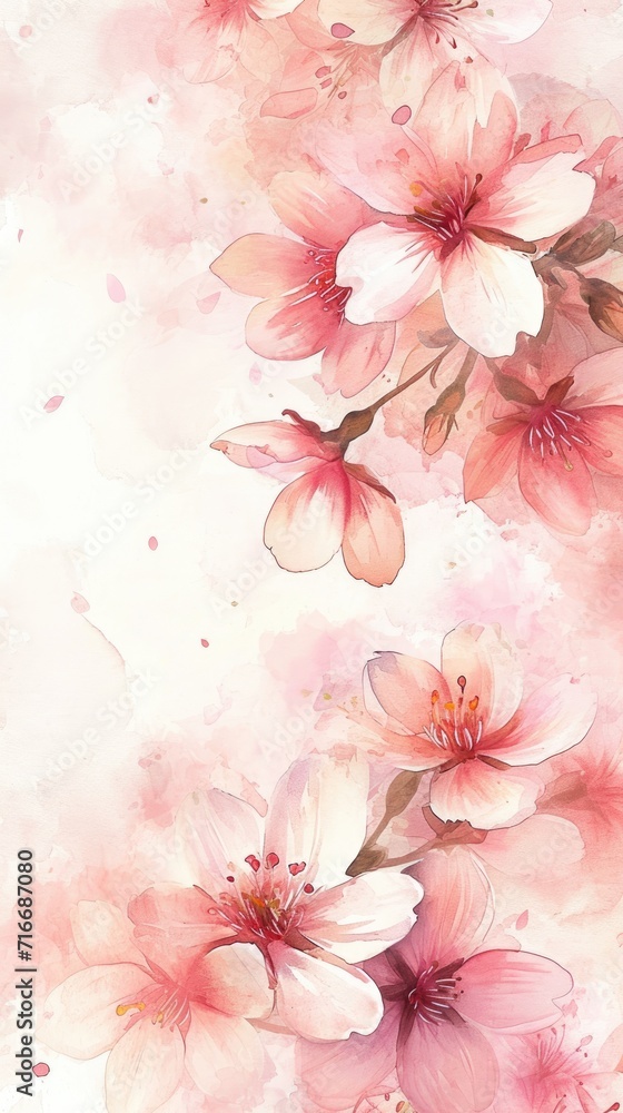 Watercolor Cherry Blossoms Artwork. Artistic watercolor rendition of cherry blossoms in bloom.