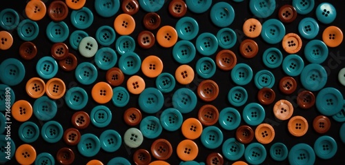  a group of multicolored buttons sitting on top of a black surface with orange and blue buttons on the bottom of the buttons  and bottom of the buttons on the bottom of the buttons.