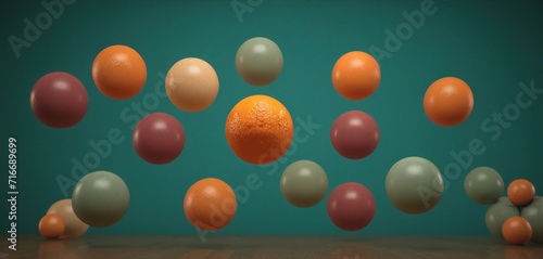  a group of balloons floating in the air with an orange in the middle of the air and an orange in the middle of the air in the middle of the air.