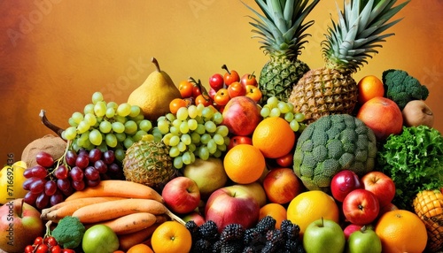  a pile of fruit including pineapples  bananas  oranges  grapes  apples  pineapples  oranges  grapes  bananas  and pineapples.