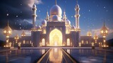 Illustration amazing architecture design of a mosque on ramadan