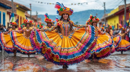 Carnival festival, Latin woman dancer in traditional costume and headdress