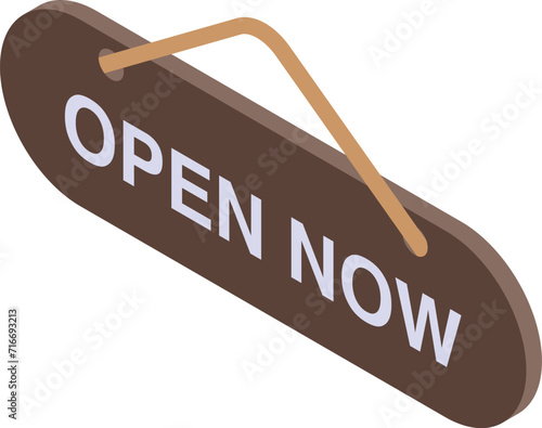 Open now shop icon isometric vector. Entrance board. Operational eating