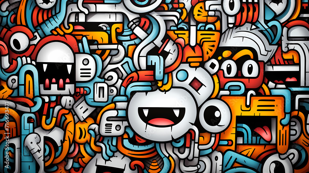 Funny doodle seamless pattern, artistic background Funny doodle seamless pattern, artistic background