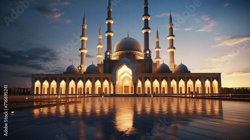Illustration amazing architecture design of a mosque on ramadan