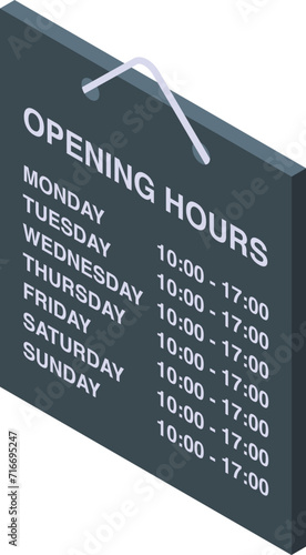 Opening hours mall icon isometric vector. Anytime working. Retail closed