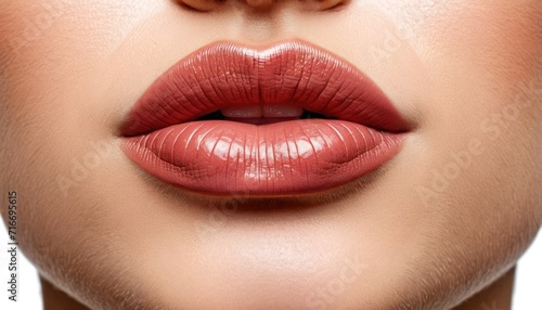  a close up view of a woman's lips with a red lipstick shade on her cheek and a gold ring on her finger ring on her left side of lip.