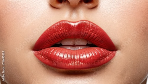  a close up of a woman's lips with a red lipstick shade on her cheek and a black eye shadow on her cheek, with a black eye shadow on her cheek.