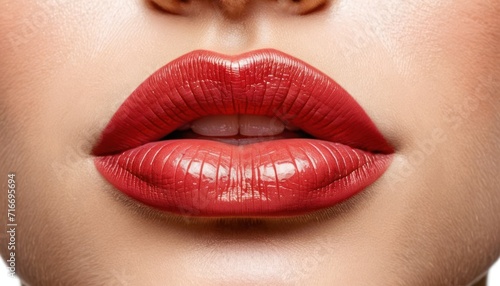  a close up shot of a woman's lips with a red lipstick shade on her cheek and a gold ring on her left side of her left lip and her right hand.