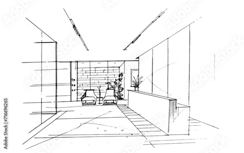 Drawing exterior and interior architectural lines. , Graphic assembly in architecture and interior design work. ,Sketch ideas for interior or exterior designs.
