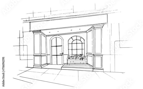 Drawing exterior and interior architectural lines. , Graphic assembly in architecture and interior design work. ,Sketch ideas for interior or exterior designs.