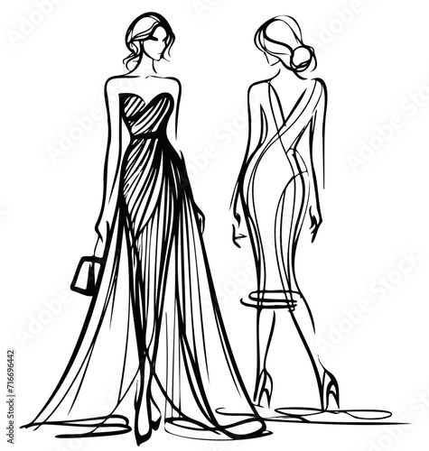 Girls in dress illustration. Fashion sketch