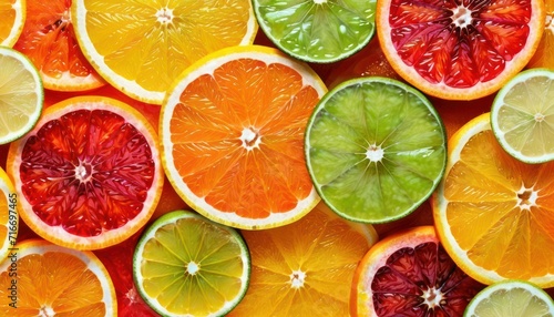  a bunch of oranges, limes, and grapefruits are all cut in half and ready to be used as a background or used as a wallpaper.