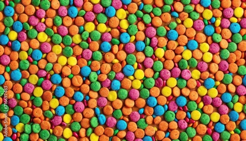  a close up of a bunch of colorful candies on a table with a white table cloth in the foreground and a red table cloth in the middle of the background.