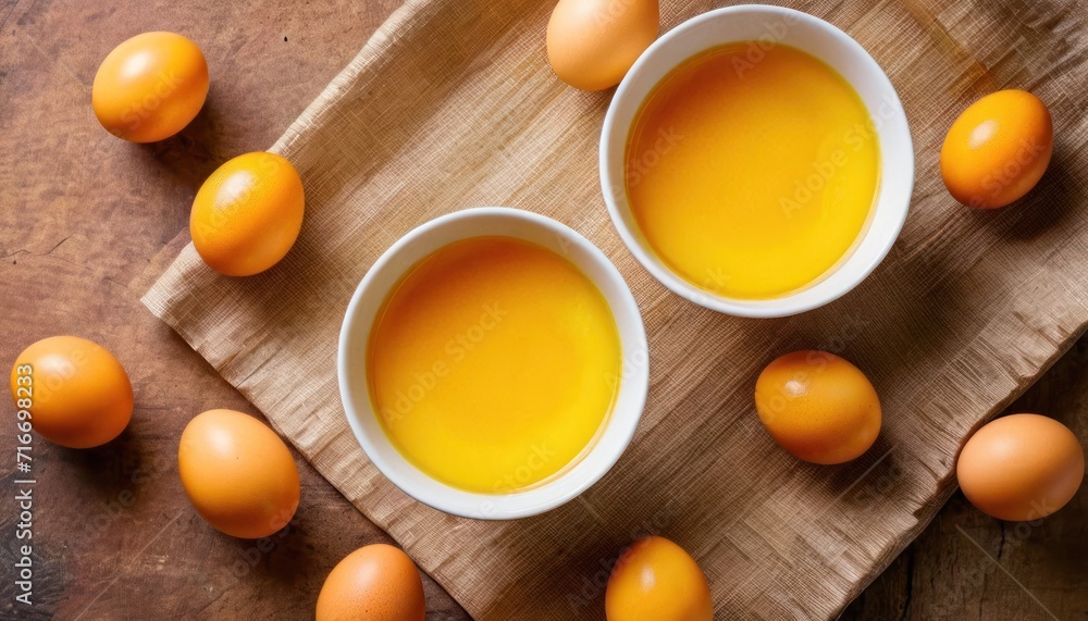 a couple of bowls filled with eggs on top of a wooden cutting board next to a couple of eggs on top of a cutting board next to each other eggs. a couple of bowls filled with eggs on top of a wooden cutting board next to a couple of eggs on top of a cutting board next to each other eggs.